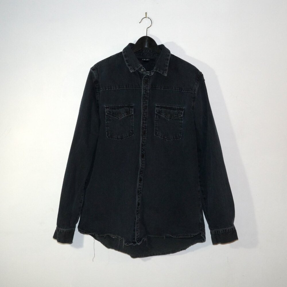 Ksubi Savage Shirt Black Haze Distressed Long Sleeve Snap Button Faded Large